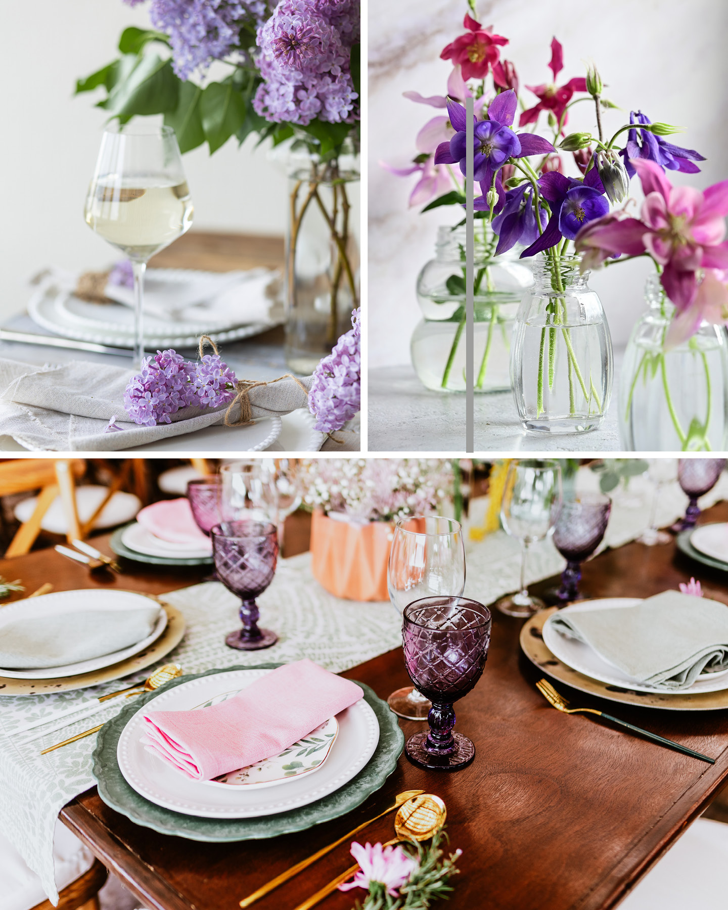 Collage Deko und Blumenschmuck bei Frühlingstaufe